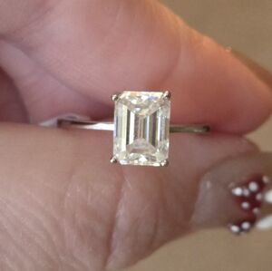 Emerald cut solitaire engagement ring sterling silver 1.74 ct moissanite size 5